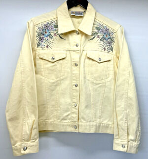 Vintage CHRISTINA ALEXANDER Women's Small Yellow Cotton Embelished Jacket